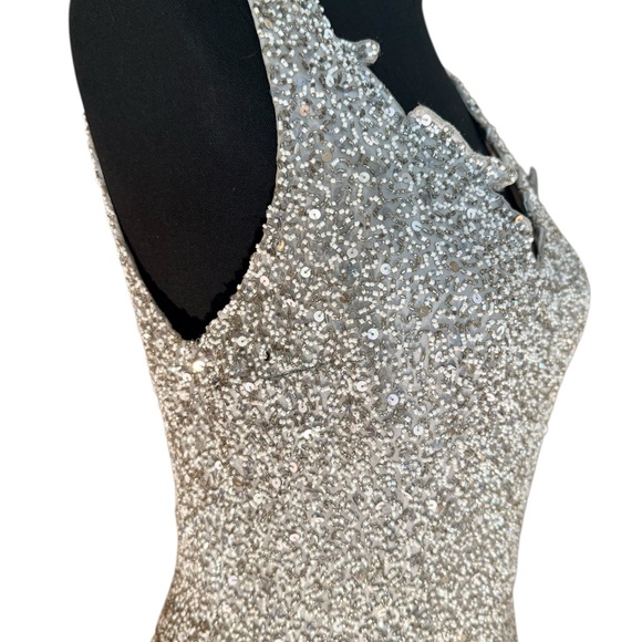 Vintage Scala Silver Hand Beaded 100% Silk Formal Dress Gown - Picture 3 of 16